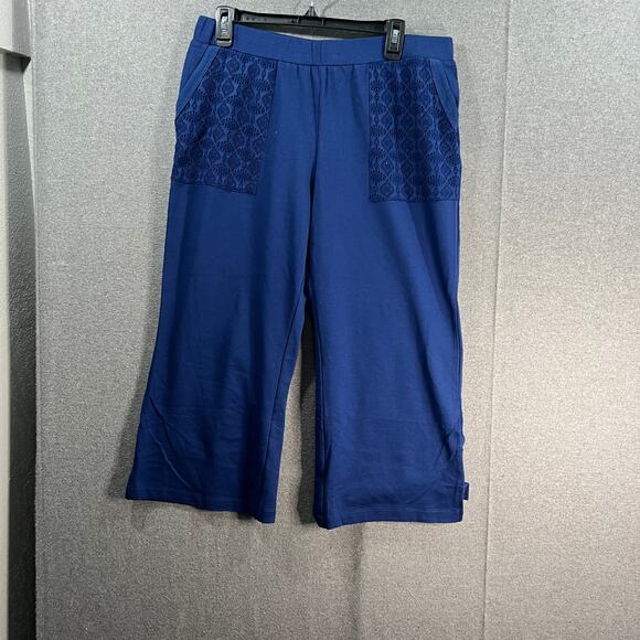 LOGO Lounge by Lori Golstein Petite Crop Pants With Eyelet Blue Depths Size MP - Picture 1 of 6